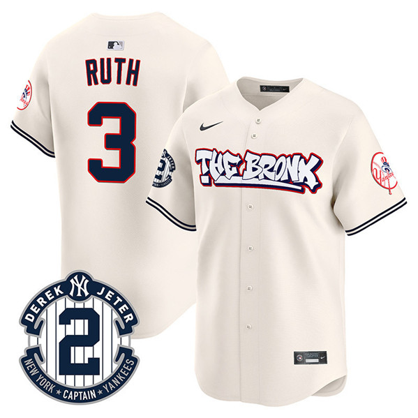 Men's New York Yankees #3 Babe Ruth Cream The Bronx Graffiti V2 Vapor Limited Stitched Baseball Jersey